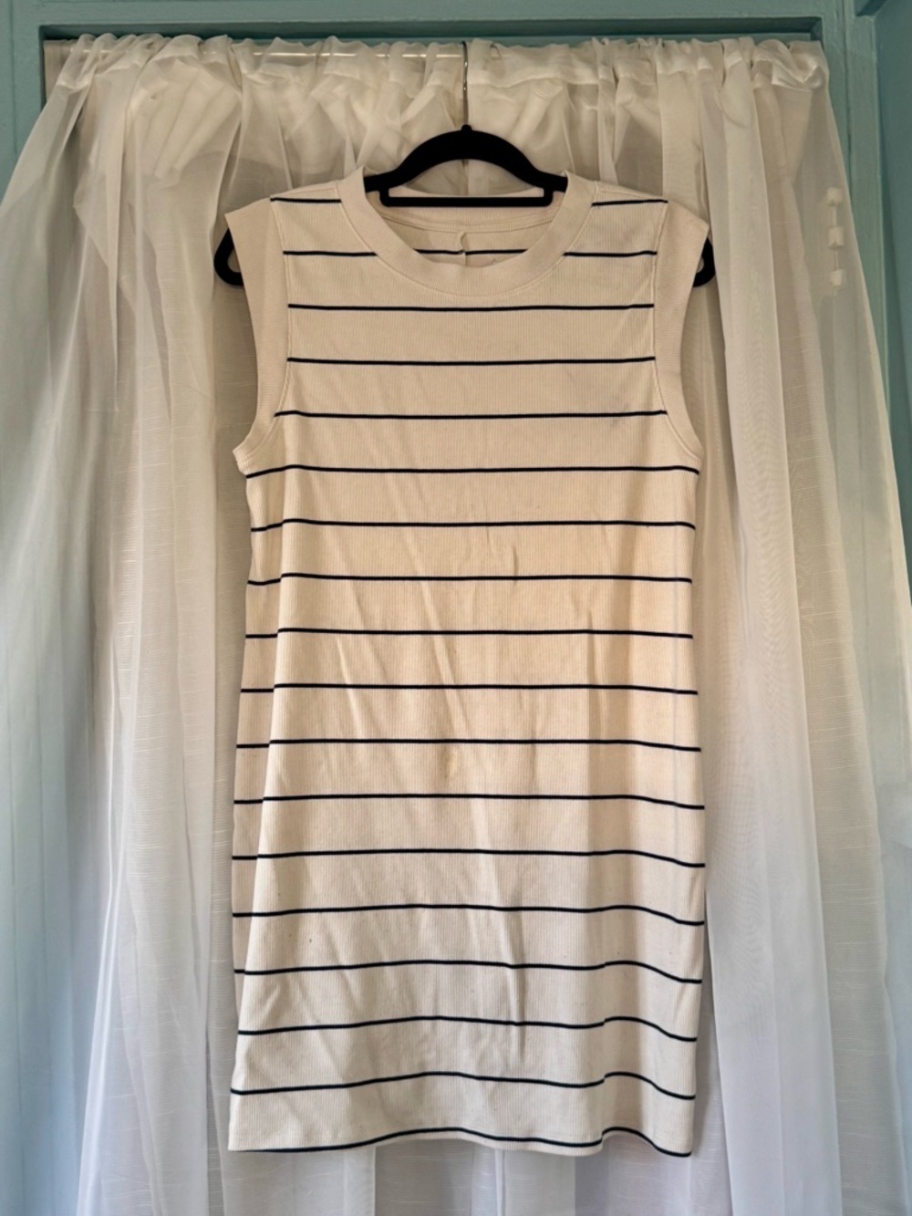 a new day Cream and Navy Striped Sleeveless Knit Mini Dress